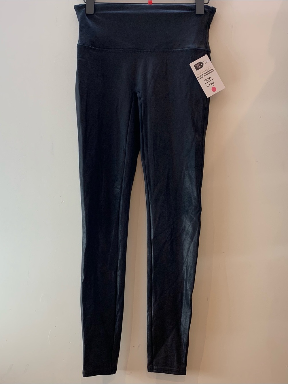 SPANX Faux Leather Leggings Black High Waisted Shaper Size Large